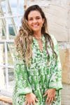 Womens, midi, maxi, Persia, Dress, long sleeves, 100% Cotton, hand block print. Summer Green - Fern