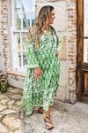 Womens, midi, maxi, Persia, Dress, long sleeves, 100% Cotton, hand block print. Summer Green - Fern