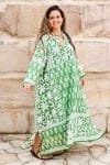 Womens, midi, maxi, Persia, Dress, long sleeves, 100% Cotton, hand block print. Summer Green - Fern