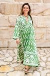 Womens, midi, maxi, Persia, Dress, long sleeves, 100% Cotton, hand block print. Summer Green - Fern