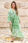Womens, midi, maxi, Persia, Dress, long sleeves, 100% Cotton, hand block print. Summer Green - Fern