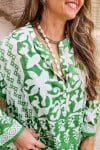 Womens, midi, maxi, Persia, Dress, long sleeves, 100% Cotton, hand block print. Summer Green - Fern
