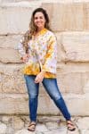 Womens, Vintage Sari Amira blouse, cotton, golden, abstract - Lotti
