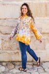 Womens, Vintage Sari Amira blouse, cotton, golden, abstract - Lotti