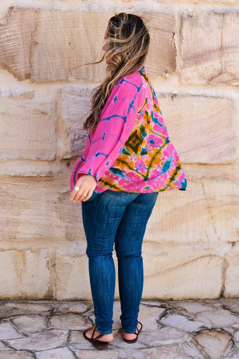 Womens, Vintage Sari Amira blouse, cotton, hot pink - Vivian