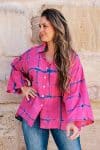 Womens, Vintage Sari Amira blouse, cotton, hot pink - Vivian