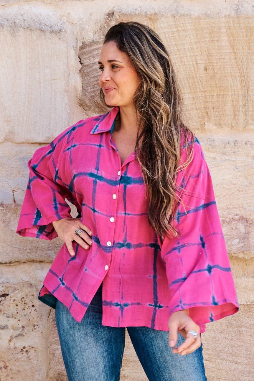 Womens, Vintage Sari Amira blouse, cotton, hot pink - Vivian