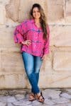 Womens, Vintage Sari Amira blouse, cotton, hot pink - Vivian