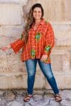 Womens, Vintage Sari Amira blouse, cotton, saffron & green - Grace