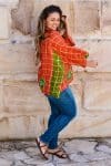 Womens, Vintage Sari Amira blouse, cotton, saffron & green - Grace