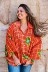 Womens, Vintage Sari Amira blouse, cotton, saffron & green - Grace