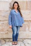Womens, Vintage Sari Amira blouse, cotton, blue and white - Ayanara