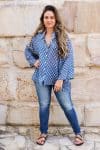 Womens, Vintage Sari Amira blouse, cotton, blue and white - Ayanara