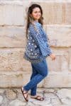Womens, Vintage Sari Amira blouse, cotton, blue and white - Ayanara