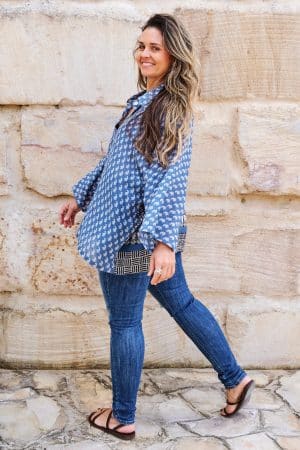 Womens, Vintage Sari Amira blouse, cotton, blue and white - Ayanara