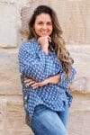Womens, Vintage Sari Amira blouse, cotton, blue and white - Ayanara