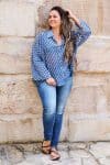 Womens, Vintage Sari Amira blouse, cotton, blue and white - Ayanara