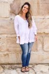 Womens, Dove blouse, 7/8 blouson sleeve, 100% cotton. Pure, Serene - White