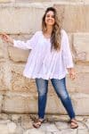 Womens, Dove blouse, 7/8 blouson sleeve, 100% cotton. Pure, Serene - White