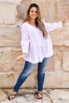 Womens, Dove blouse, 7/8 blouson sleeve, 100% cotton. Pure, Serene - White