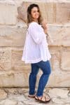 Womens, Dove blouse, 7/8 blouson sleeve, 100% cotton. Pure, Serene - White