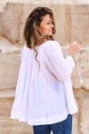 Womens, Dove blouse, 7/8 blouson sleeve, 100% cotton. Pure, Serene - White