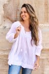 Womens, Dove blouse, 7/8 blouson sleeve, 100% cotton. Pure, Serene - White