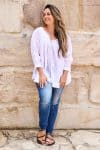 Womens, Dove blouse, 7/8 blouson sleeve, 100% cotton. Pure, Serene - White