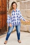 Womens, Vintage Sari Amira blouse, cotton, blue and white - Poppy