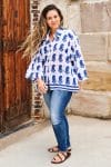 Womens, Vintage Sari Amira blouse, cotton, blue and white - Poppy