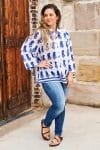 Womens, Vintage Sari Amira blouse, cotton, blue and white - Poppy