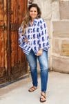 Womens, Vintage Sari Amira blouse, cotton, blue and white - Poppy