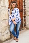 Womens, Vintage Sari Amira blouse, cotton, blue and white - Poppy