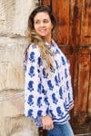 Womens, Vintage Sari Amira blouse, cotton, blue and white - Poppy
