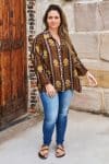 Womens, Vintage Sari Amira blouse, cotton, chocolate brown - Sandra