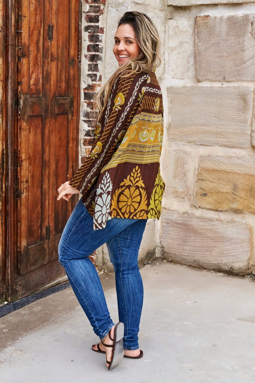 Womens, Vintage Sari Amira blouse, cotton, chocolate brown - Sandra