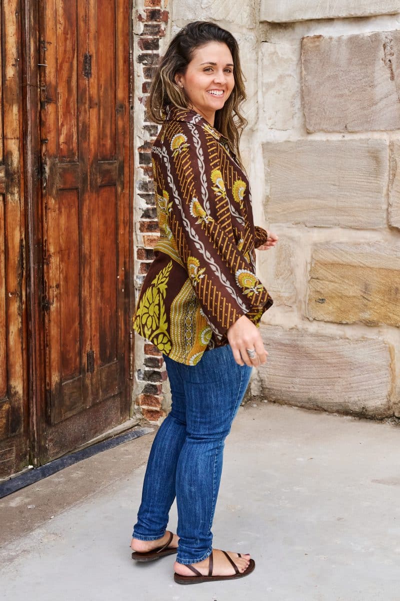 Womens, Vintage Sari Amira blouse, cotton, chocolate brown - Sandra
