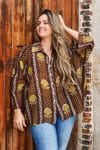 Womens, Vintage Sari Amira blouse, cotton, chocolate brown - Sandra