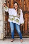 Womens, Vintage Sari Amira blouse, cotton, white and green - Jasmin