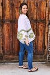 Womens, Vintage Sari Amira blouse, cotton, white and green - Jasmin