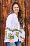 Womens, Vintage Sari Amira blouse, cotton, white and green - Jasmin