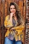Womens, Vintage Sari Amira blouse, cotton, golden brown - Briana