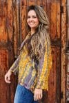 Womens, Vintage Sari Amira blouse, cotton, golden brown - Briana