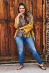 Womens, Vintage Sari Amira blouse, cotton, golden brown - Briana
