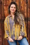 Womens, Vintage Sari Amira blouse, cotton, golden brown - Briana