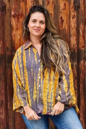 Womens, Vintage Sari Amira blouse, cotton, golden brown - Briana