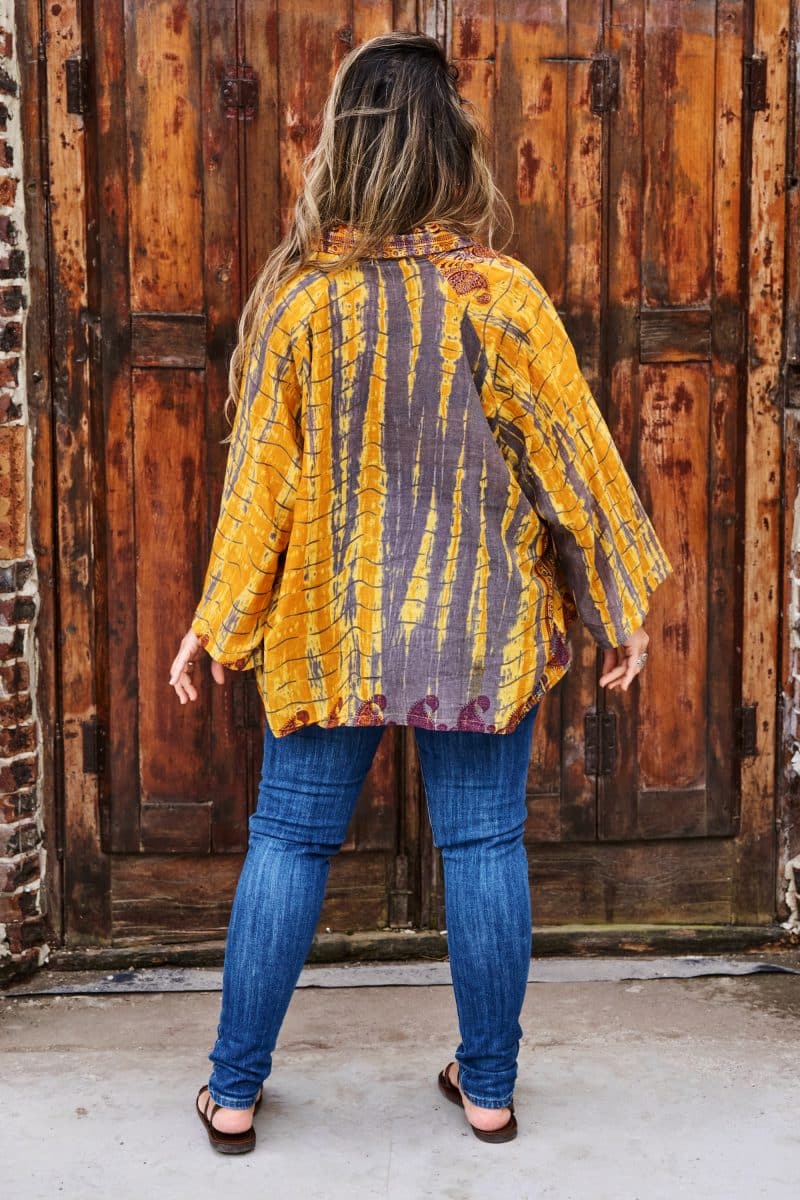 Womens, Vintage Sari Amira blouse, cotton, golden brown - Briana