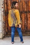 Womens, Vintage Sari Amira blouse, cotton, golden brown - Briana