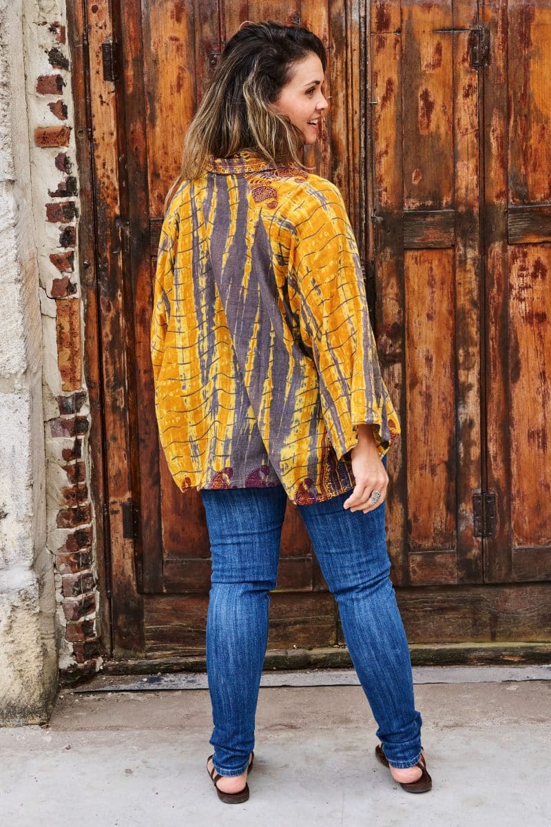 Womens, Vintage Sari Amira blouse, cotton, golden brown - Briana