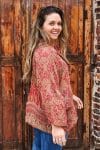 Womens, Vintage Sari Amira blouse, cotton, warm red tones, paisley - Dharma